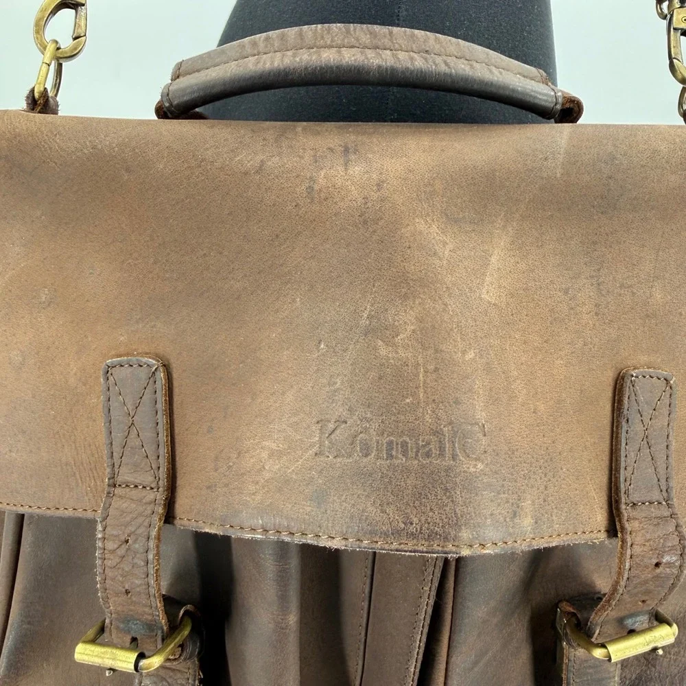 KomalC Brown Buffalo Leather Messenger Bag Satchel Laptop Briefcase Crossbody
